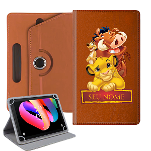 Capa Giratória Universal para Tablet TCL TAB 10L Gen 3 com Estampa do Rei Leão| Proteção 360° e Aventura na Savana