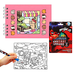 1.	Kit Livro de Colorir Anti Estresse Rosa Bobbie Goods Capa Dura 48 Desenhos + Kit 12 Canetas Hidrocor Ponta Fina Mirac