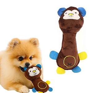 Brinquedo de pelúcia P/Pets Macaquinho Feliz Mordedor Divertido C/Apito