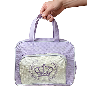Bolsa Maternidade Lilás com Coroa Bordada Praticidade Dia a Dia Bebê