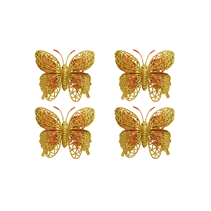 Borboletas Natalinas Douradas com Glitter Kit com 4 Unidades