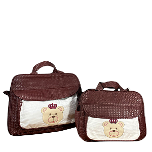 Kit Bolsa Maternidade Marrom Ursinho com Coroa + Frasqueira