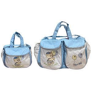 Kit Maternidada Azul Urso e Balão Bolsa+Frasqueira:Delicadeza e Estilo