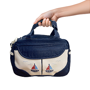 Bolsa Materni Azul C/Barquinhos Praticidade, Estilo e Espaço