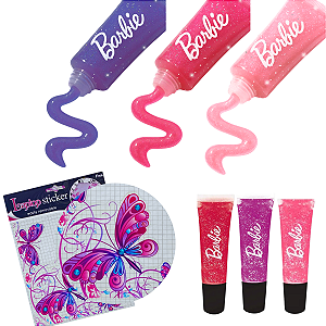 Kit Gloss Infantil Barbie + Adesivo Borboleta Decorativo