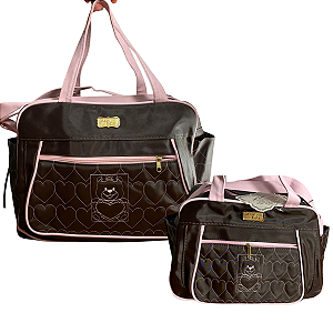 Kit Bolsa Maternidade Grande + Frasqueira Marrom Rosa