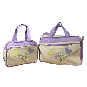 Kit Maternidade Lilás Flores Bolsa Grande + Frasqueira Bebê