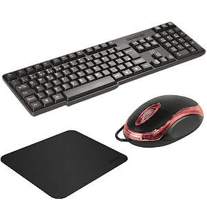 Kit Teclado Multilaser + Mouse c/Fio + Mouse Pad Compacto Confortável