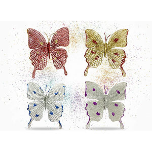 Kit c/ 15 Borboletas Decorativas Brilhantes p/ Árvore de Natal e Casa