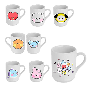 Jogo de Xícaras de Café K-pop 6 Peças Porcelana Branca 50ml Presente
