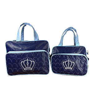 Kit Bolsa Maternidade Azul Coroa 2 Peças – Prática e Espaçosa