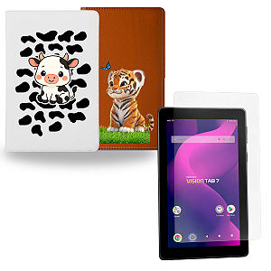 Kit Capa Animais Baby + Película p/ Tablet Positivo TAB 7