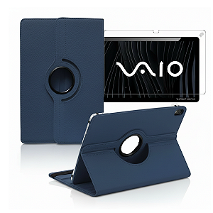 Capa Giratória 360 Suporte Azul + Película Vidro p/ Tablet Vaio Tl10 10.4