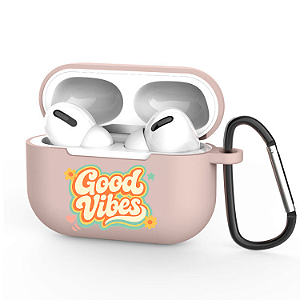 Capa Capinha p/ AirPods Pro 2 Rosa Pastel, Personalizado Anti Queda -Good Vibes