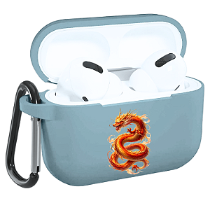 Capinha p/ AirPods Pro 3 Azul, Silicone Personalizado - Dragão