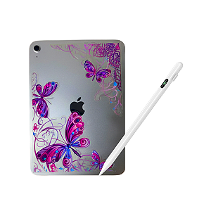 Kit Caneta Stylus Pencil Touch Universal Ponta Fina Sensível + Adesivo Borboleta