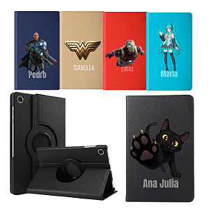 Capa Giratória Personalizado Nome + Personagem p/ Tablet Samsung Galaxy A11 8.7