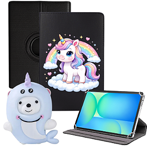 Capa Giratória p/ Tablet Samsung Galaxy S10 Fe S10 Lite 10.9 + Unicornio Antiestresse