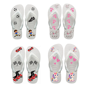 Chinelo Branco Personalizado Infantil Personagem - Tamanho 31/32
