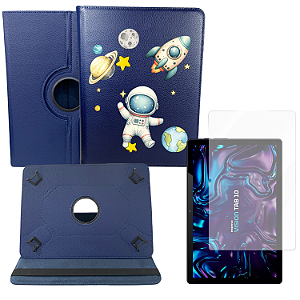 Capa Giratória Astronauta Infantil + Película Hidrogel p/ Tablet Vision Tab 10