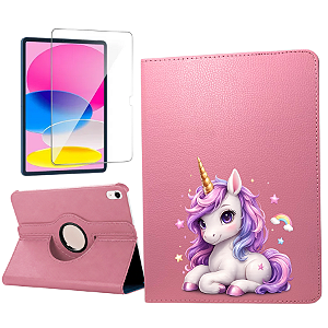 Capa Giratória Personalizada Unicórnio + Película P/iPad 10a 11a A16 Geração 10.9 A2777
