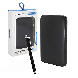 Power Bank Carregador Bateria Portátil 5000mAh MAX-0529 2 Saídas USB + Caneta Touch