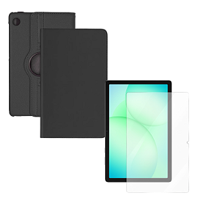 Kit Capa Giratória Anti Impacto + Película Hidrogel Fosca p/Tablet Samsung A11+ Plus Tela 11