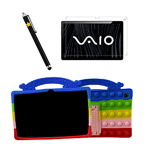 Kit Capa Pop It + Película Anti Risco Infantil Caneta Personalizada p/ Tablet VAIO TL10 10.4