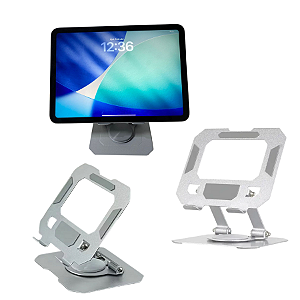 Suporte Base de Metal Antiderrapante p/ ipad 11 A16 - Ajustável 360° Mesa