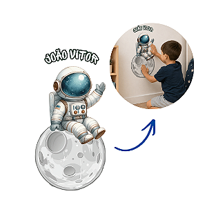 Adesivo para Parede Porta Lua Astronauta Personalizado com Nome