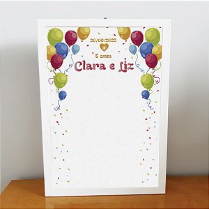 Quadro de Assinaturas para Aniversário - bexigas coloridas (menina)