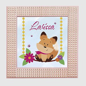 Quadro Infantil ou Porta de Maternidade com Aplique Perolado - raposinha