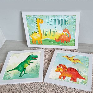 Kit com 3 Quadros Decorativos Infantis tema Dinossauros
