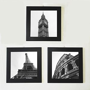Trio de Quadros tema Cidades 21x21 cm