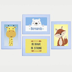Kit com 4 Quadros Infantis Personalizados Animais - Be Strong