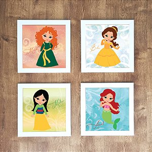 Kit com 4 Quadros Infantis Decorativos Princesas