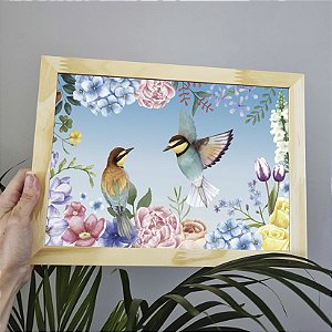 Quadro Decorativo - Flores e Pássaros aquarelado