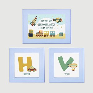 Kit com 3 quadros para Irmãos - tema Brinquedos