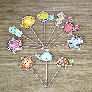 Topo para Docinhos - Fundo do Mar Aquarelado (10 unidades)