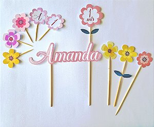 Kit para festa tema Jardim de Flores (topo de bolo e de docinhos)