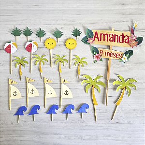 Kit para festa tema Praia Tropical (topo de bolo e de docinhos)