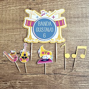 Topo para Bolo no tema Música com notas e instrumentos musicais (opção menino e menina)