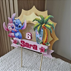 Topo de bolo shaker efeito 3D no tema Stitch (opção para menino e menina)