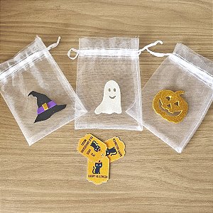 Kit com 10 Saquinhos de Tecido pra Lembrancinha - Halloween