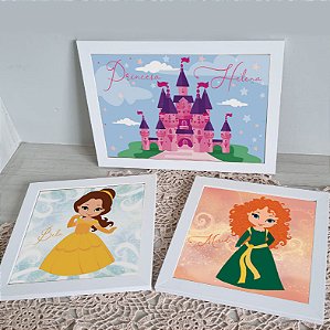 Kit com 3 Quadros Infantis tema Princesas