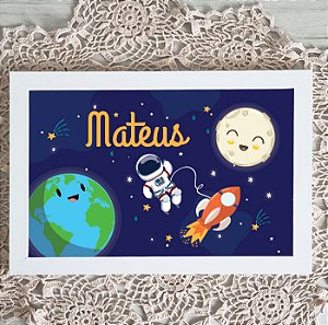 Quadro Infantil Decorativo Astronauta Terra Lua