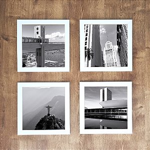Kit com 4 Quadros Decorativos tema Cidades Brasileiras