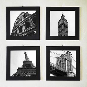 Kit com 4 Quadros Decorativos tema Cidades do Mundo