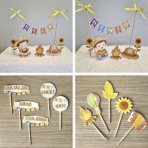 Kit Festa Junina com topo de bolo e topo de docinhos (opção menino ou menina)