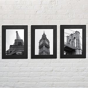 Kit com 3 quadros decorativos - tema Cidades
